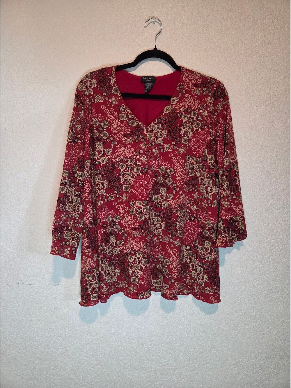 George Woman Red Patterned Long Sleeve Top Size 22W/24W